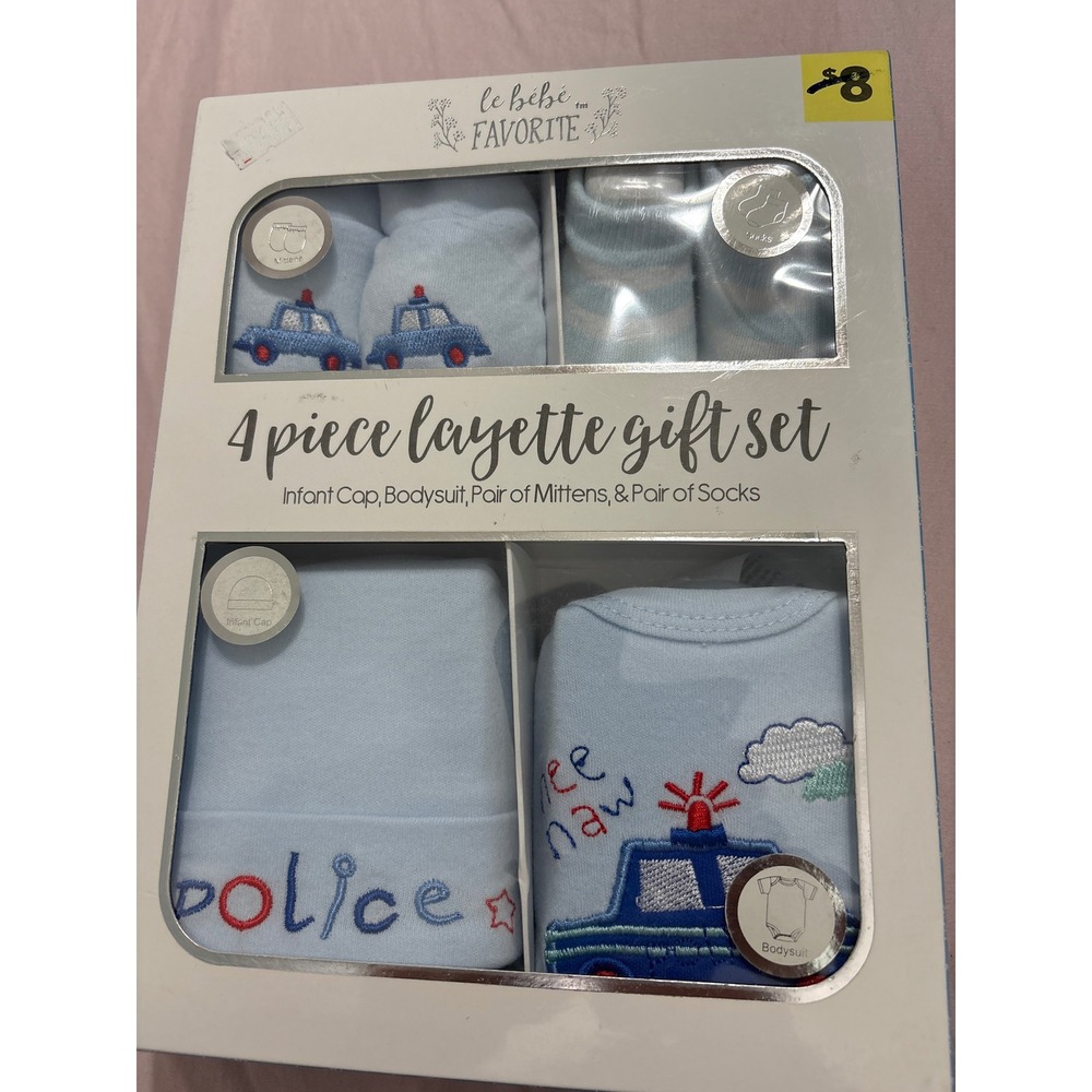 Le Bebe Favorite 4pc Baby Boy Police Layette Gift Set Blue 0-6 Months NEW